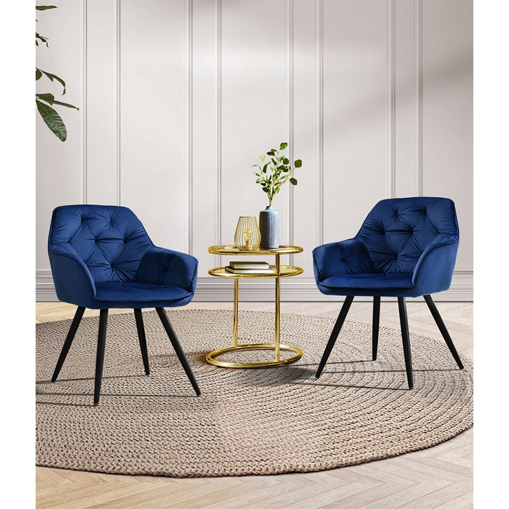 Set of 2 Dining Chairs Kitchen Chairs Upholstered Velvet Blue