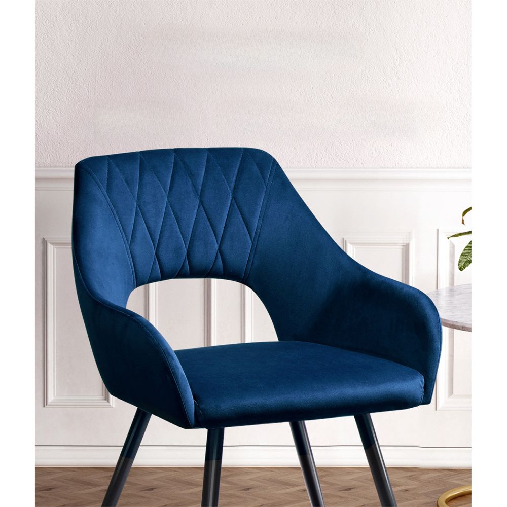 Set of 2 Dining Chairs Kitchen Chairs Velvet Upholstered Blue