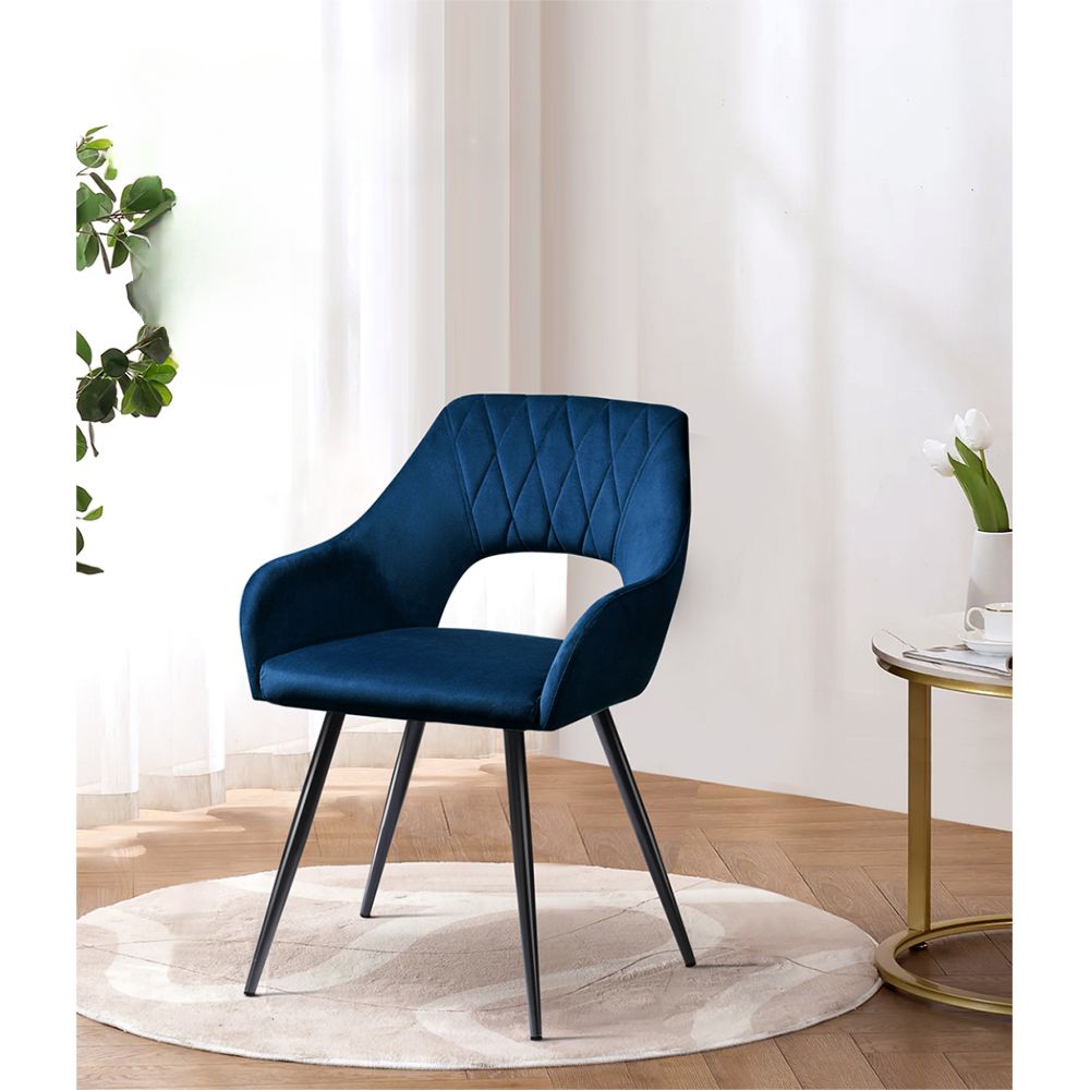 Set of 2 Dining Chairs Kitchen Chairs Velvet Upholstered Blue