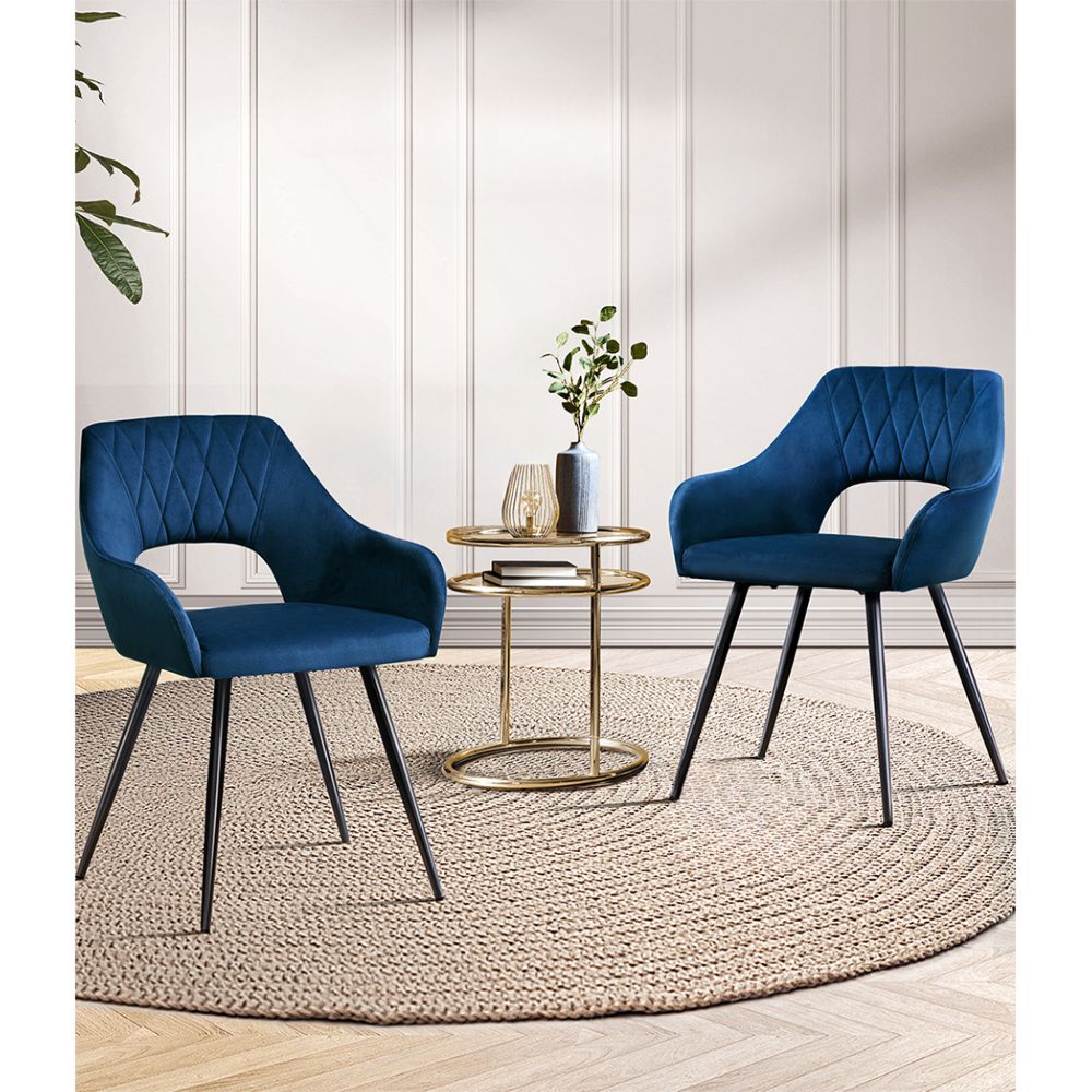 Set of 2 Dining Chairs Kitchen Chairs Velvet Upholstered Blue