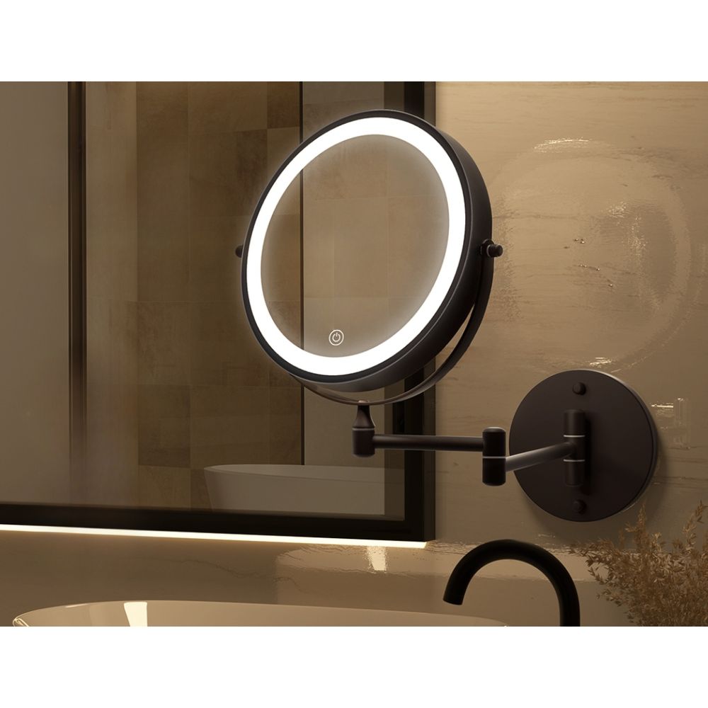Extendable Makeup Double-Sided Bathroom Magnifying Mirror - Brown