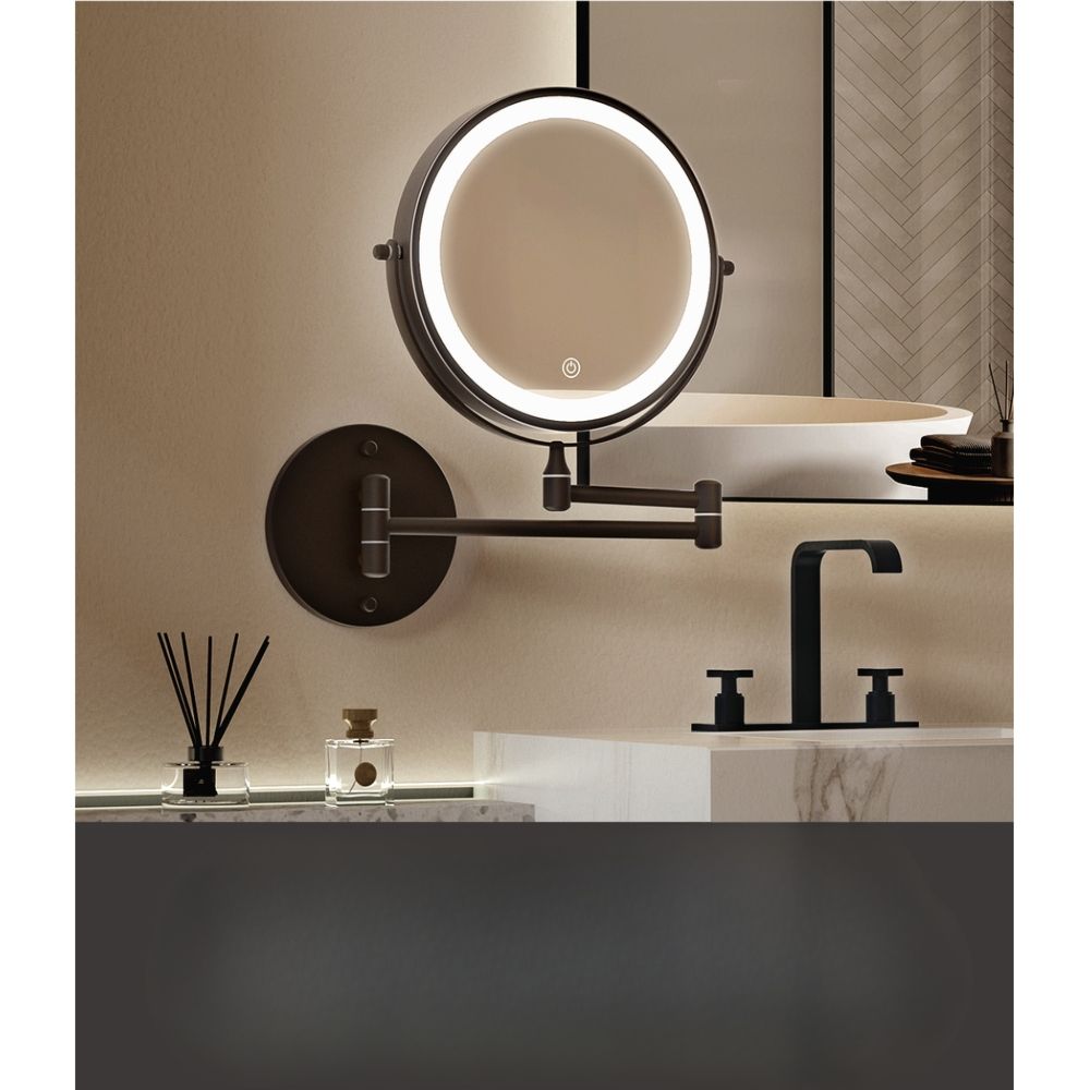 Extendable Makeup Double-Sided Bathroom Magnifying Mirror - Brown