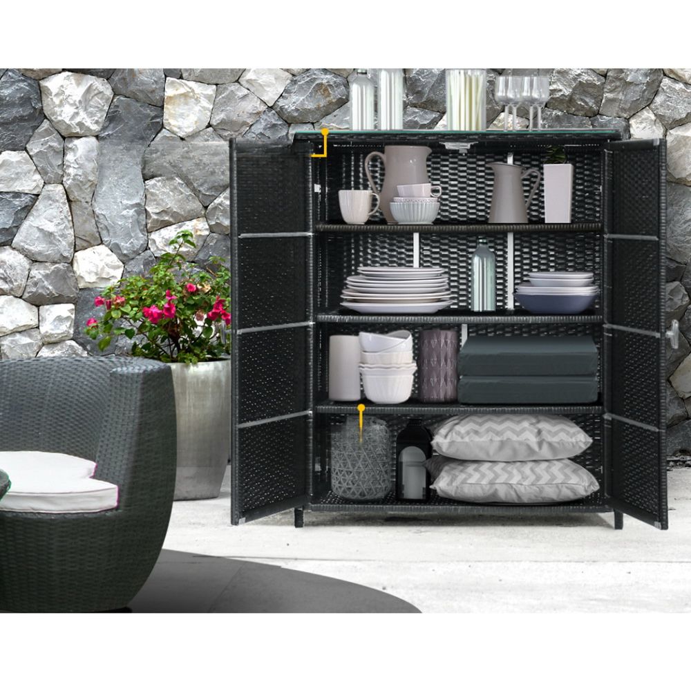 Outdoor Storage Cabinet Garage Shelf Chest Garden Shed Tools - Black