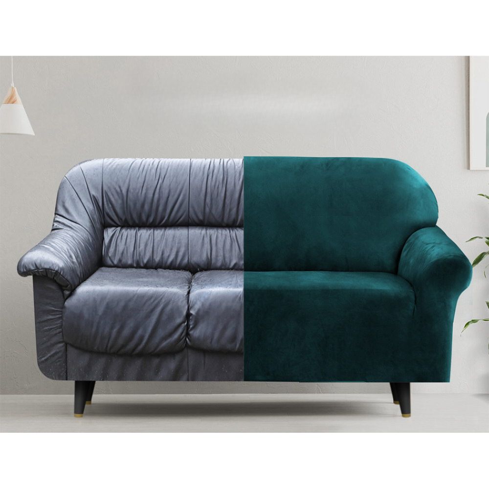 Velvet Sofa Cover Plush Couch Cover Lounge Slipcover 4 Seater Agate Green