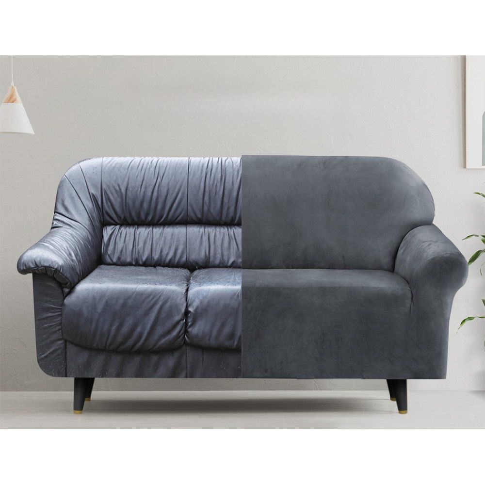 Velvet Sofa Cover Plush Couch Cover Lounge Slipcover 4 Seater Grey