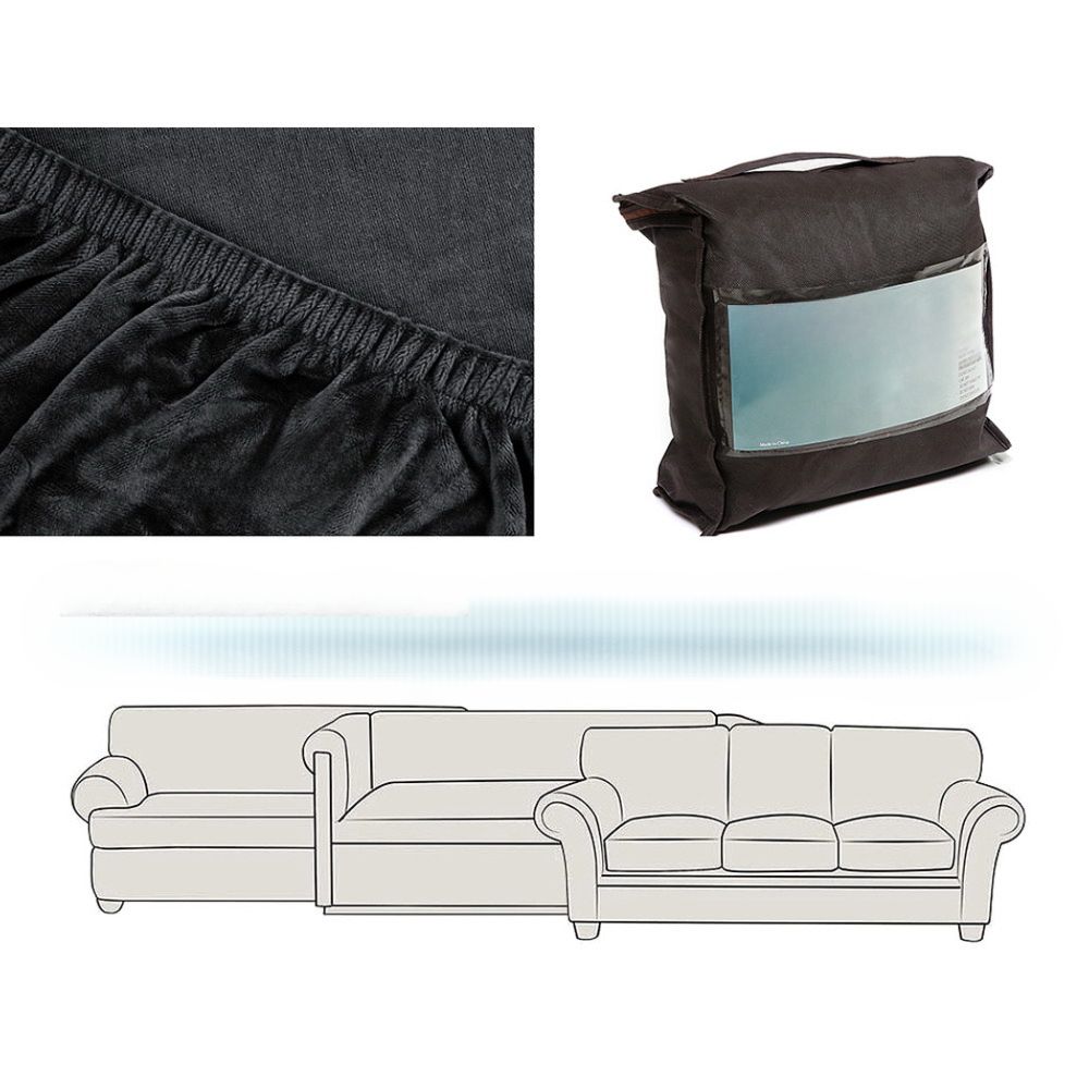 Velvet Sofa Cover Plush Couch Cover Lounge Slipcover 4 Seater Black