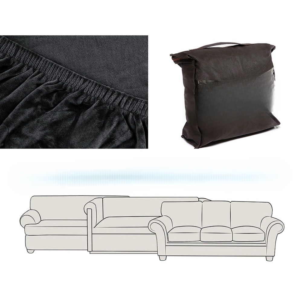 Velvet Sofa Cover Plush Couch Cover Lounge Slipcover 3 Seater Black