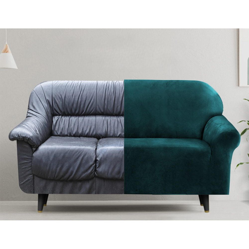 Velvet Sofa Cover Plush Couch Cover Lounge Slipcover 3 Seater Agate Green