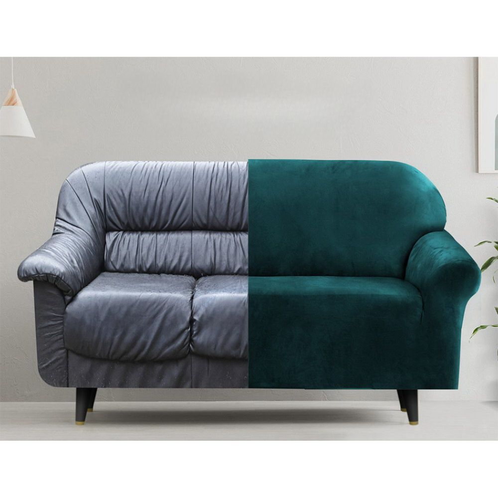 Velvet Sofa Cover Plush Couch Cover Lounge Slipcover 2 Seater Agate Green