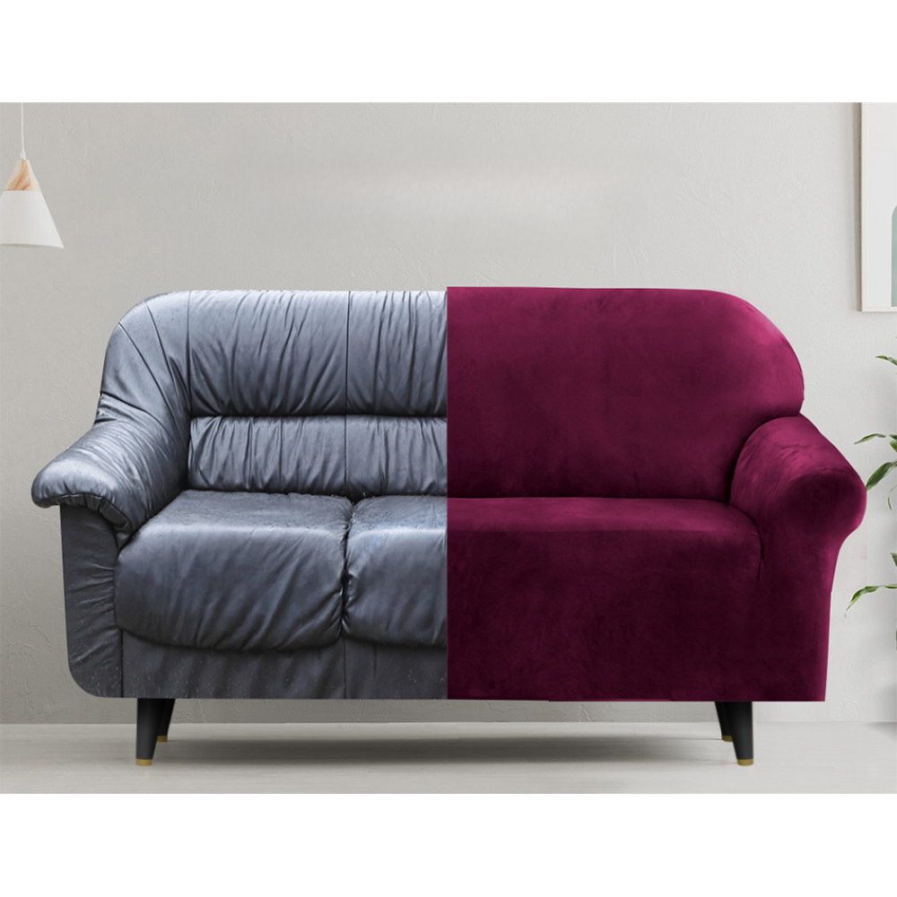 Velvet Sofa Cover Plush Couch Cover Lounge Slipcover 1 Seater Ruby Red