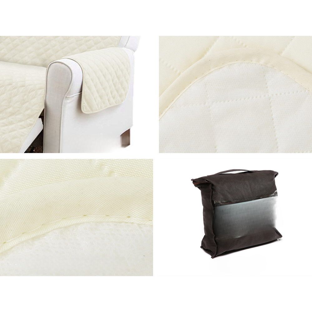 Sofa Cover Quilted Couch Covers 100% Water Resistant 4 Seater Beige
