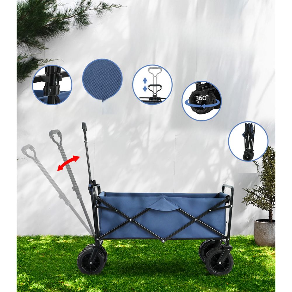 Foldable Wagon Trolley Cart Beach Outdoor Garden Collapsible  - Blue