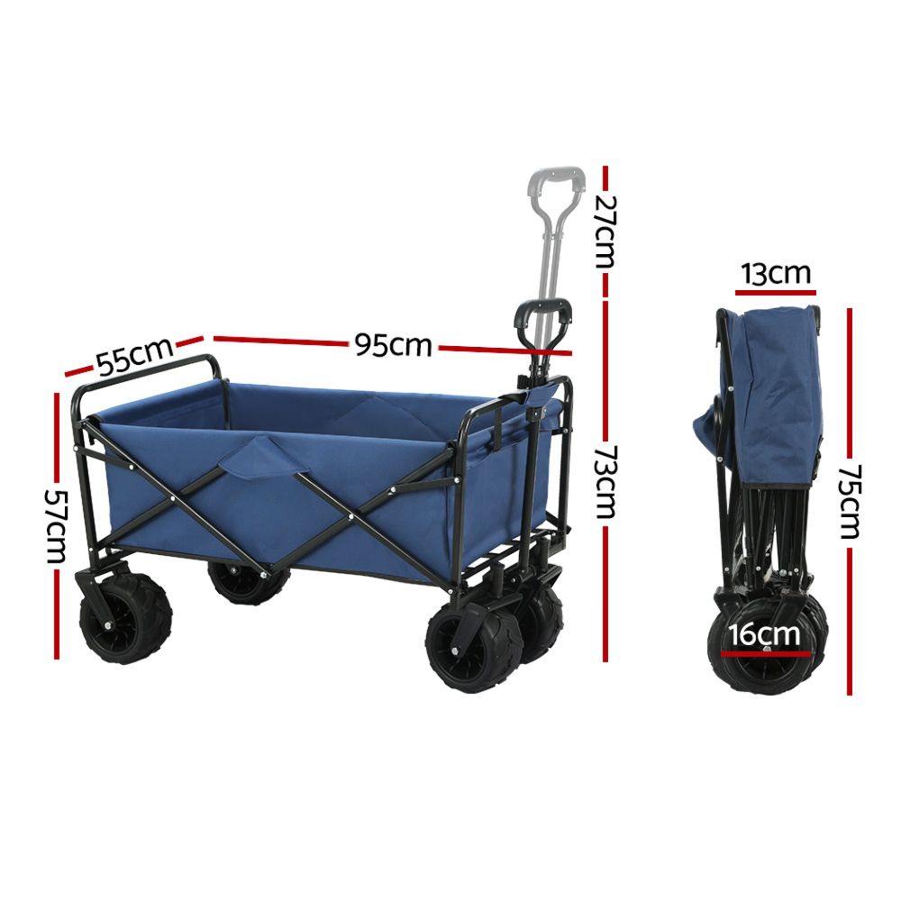 Foldable Wagon Trolley Cart Beach Outdoor Garden Collapsible  - Blue