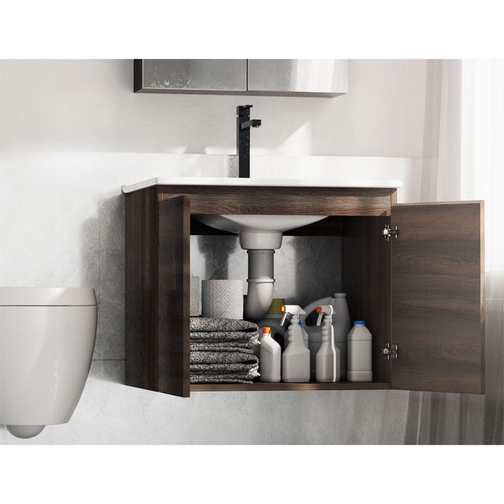 Bathroom Vanity Unit Ceramic Basin Cabinet Wall Mounted Storage 600mm Walnut