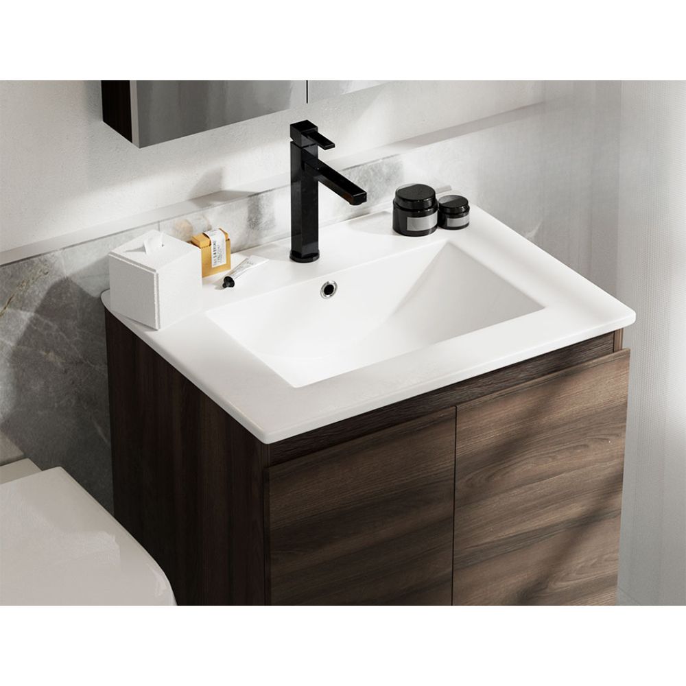 Bathroom Vanity Unit Ceramic Basin Cabinet Wall Mounted Storage 600mm Walnut