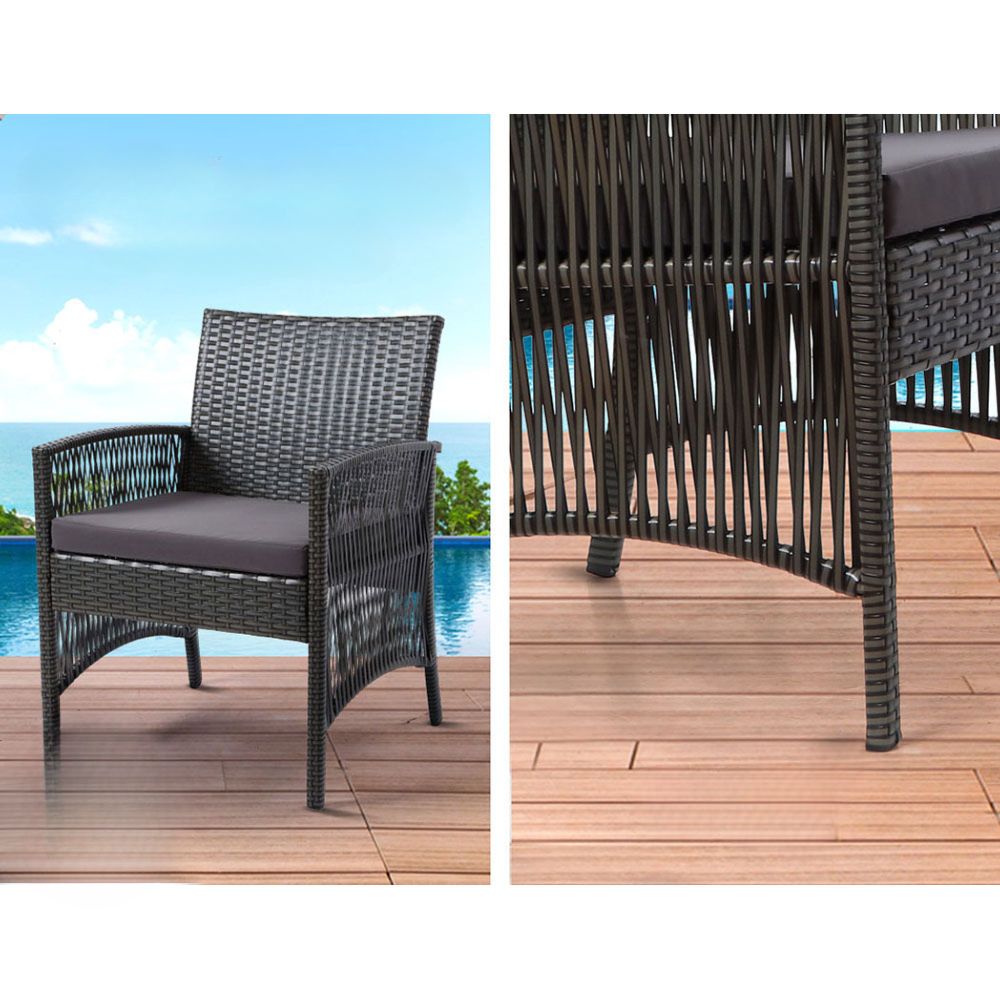 Outdoor Furniture Garden Rattan Patio Table Chairs Lounge Set - Black