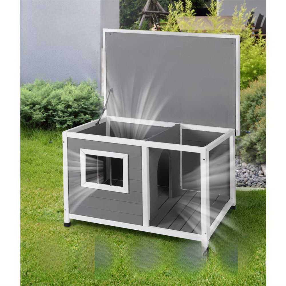 Dog Kennel House Large Wooden Pet Outdoor Cabin Log - Grey White
