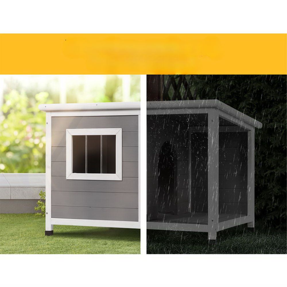 Dog Kennel House Large Wooden Pet Outdoor Cabin Log - Grey White