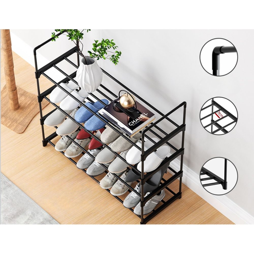 Shoe Rack Stackable 4 Tiers 80cm Shoes Shelves Storage Stand Black