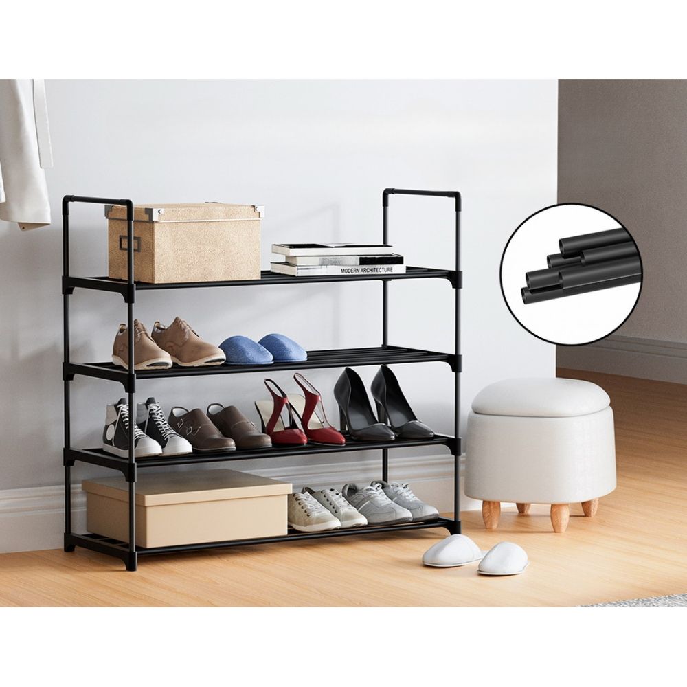 Shoe Rack Stackable 4 Tiers 80cm Shoes Shelves Storage Stand Black
