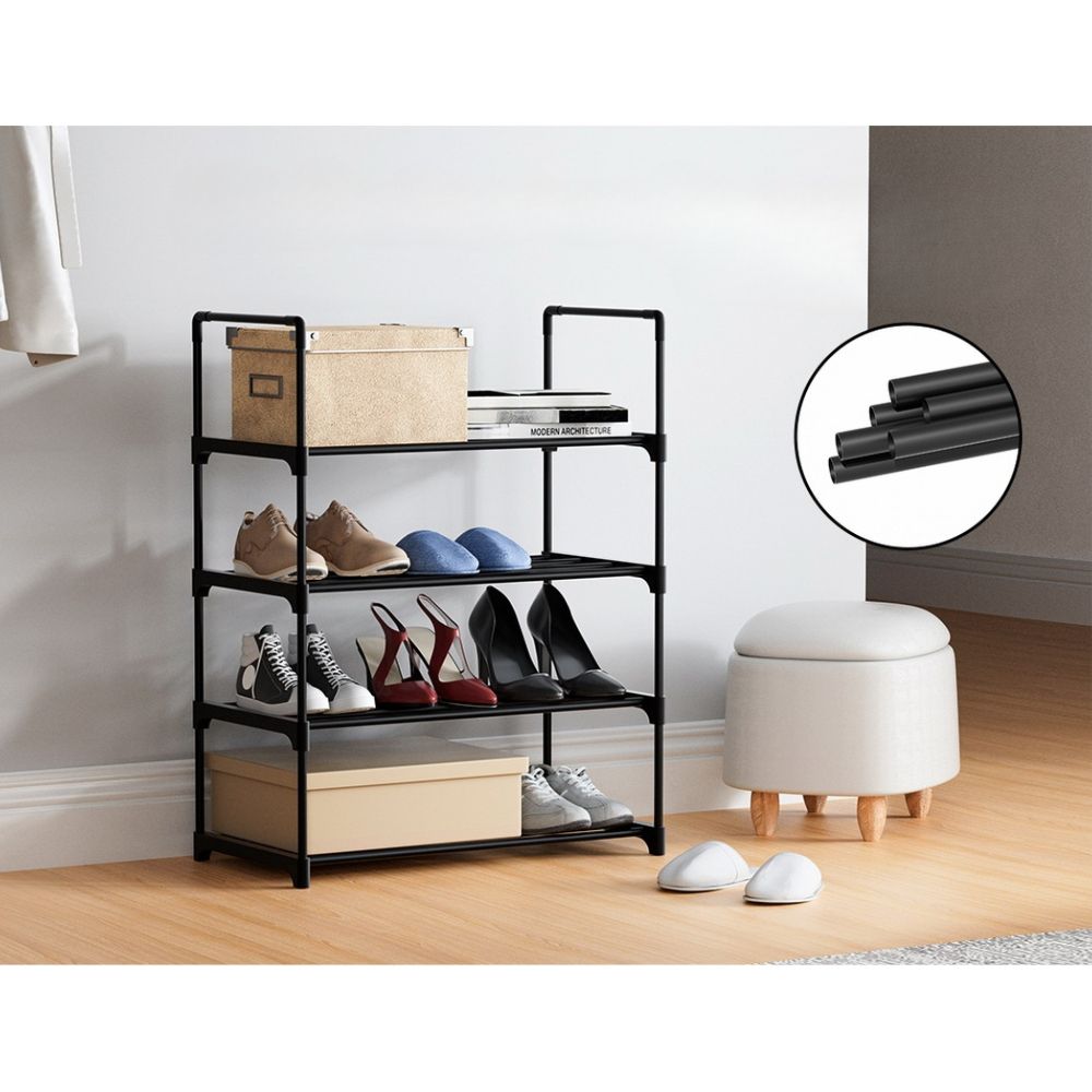 Shoe Rack Stackable Shelves 4 Tiers 55cm Shoes Storage Stand Black