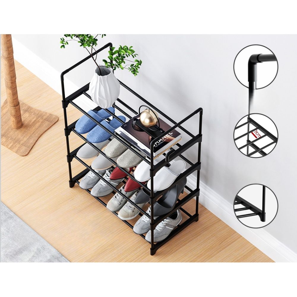 Shoe Rack Stackable Shelves 4 Tiers 55cm Shoes Storage Stand Black