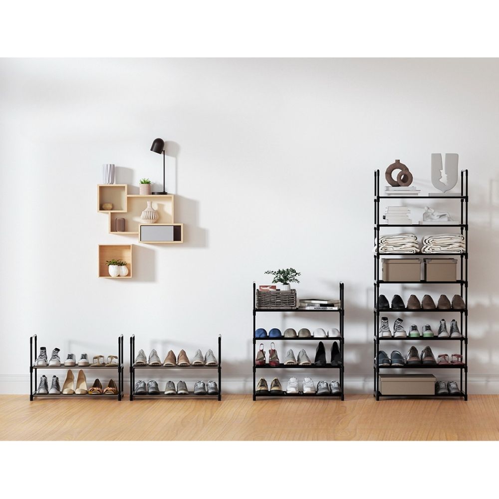 Shoe Rack Stackable Shelves 4 Tiers 55cm Shoes Storage Stand Black