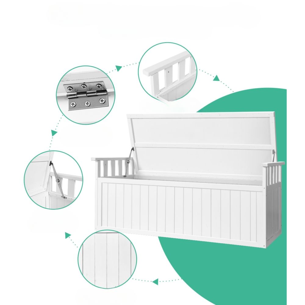 Garden Outdoor Storage Box Wooden Bench Chest Tool XL - White