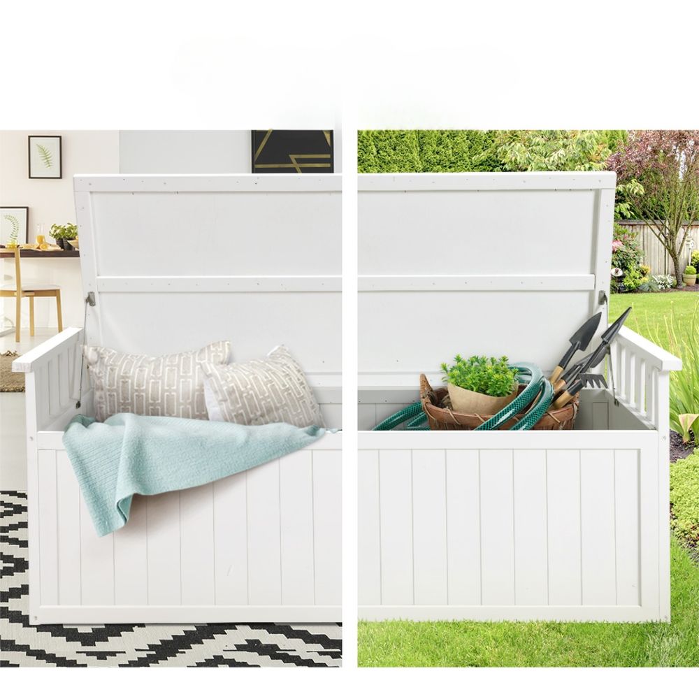 Garden Outdoor Storage Box Wooden Bench Chest Tool XL - White