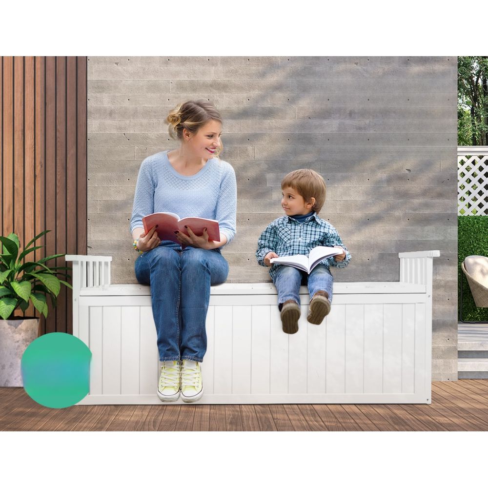 Garden Outdoor Storage Box Wooden Bench Chest Tool XL - White
