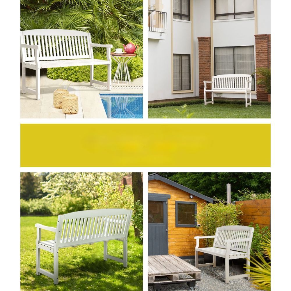 Outdoor Garden Bench  Wooden Chair Patio Furniture Lounge Seat - White