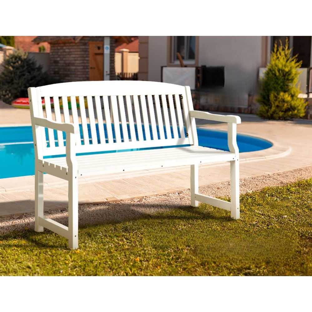 Outdoor Garden Bench  Wooden Chair Patio Furniture Lounge Seat - White