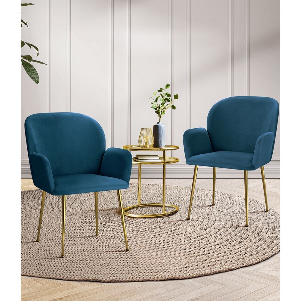 Set of 2 Kynsee Dining Chairs Armchair Cafe Chair Upholstered Velvet Blue