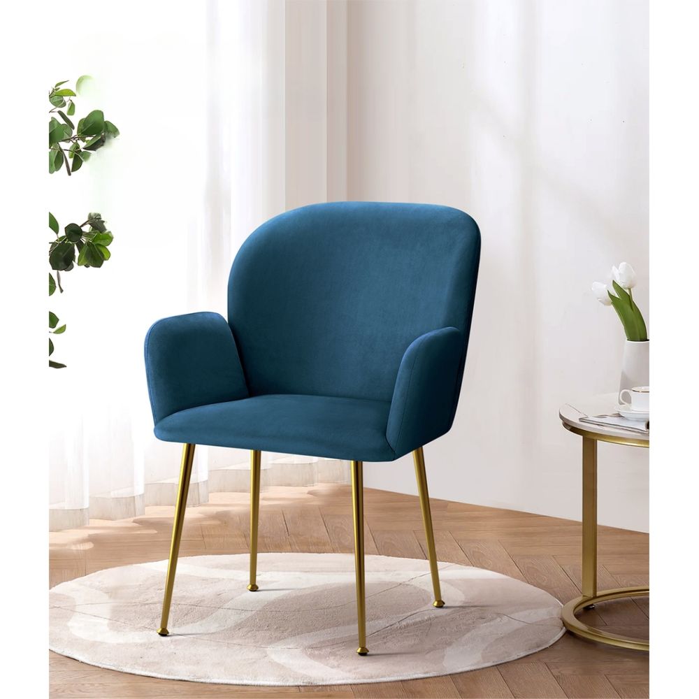 Set of 2 Kynsee Dining Chairs Armchair Cafe Chair Upholstered Velvet Blue