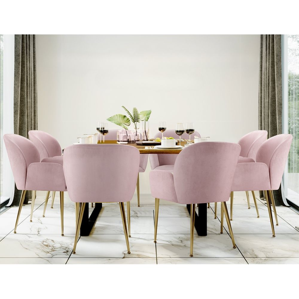 Set of 2 Kynsee Dining Chairs Armchair Cafe Chair Upholstered Velvet Pink