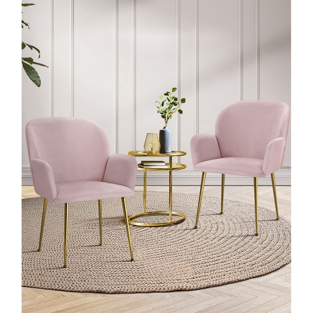Set of 2 Kynsee Dining Chairs Armchair Cafe Chair Upholstered Velvet Pink