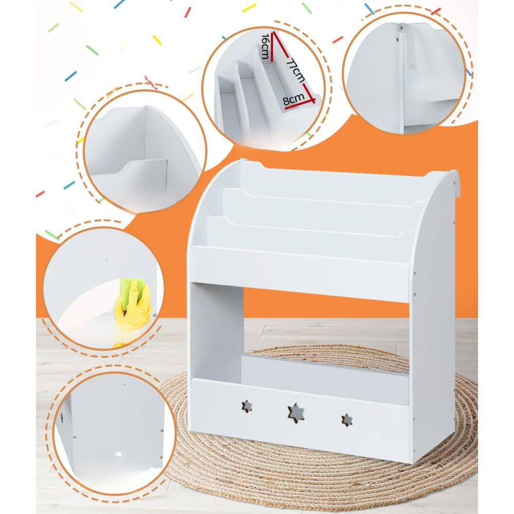 Kids Bookshelf Children Toy Storage Shelf Rack Organiser - White