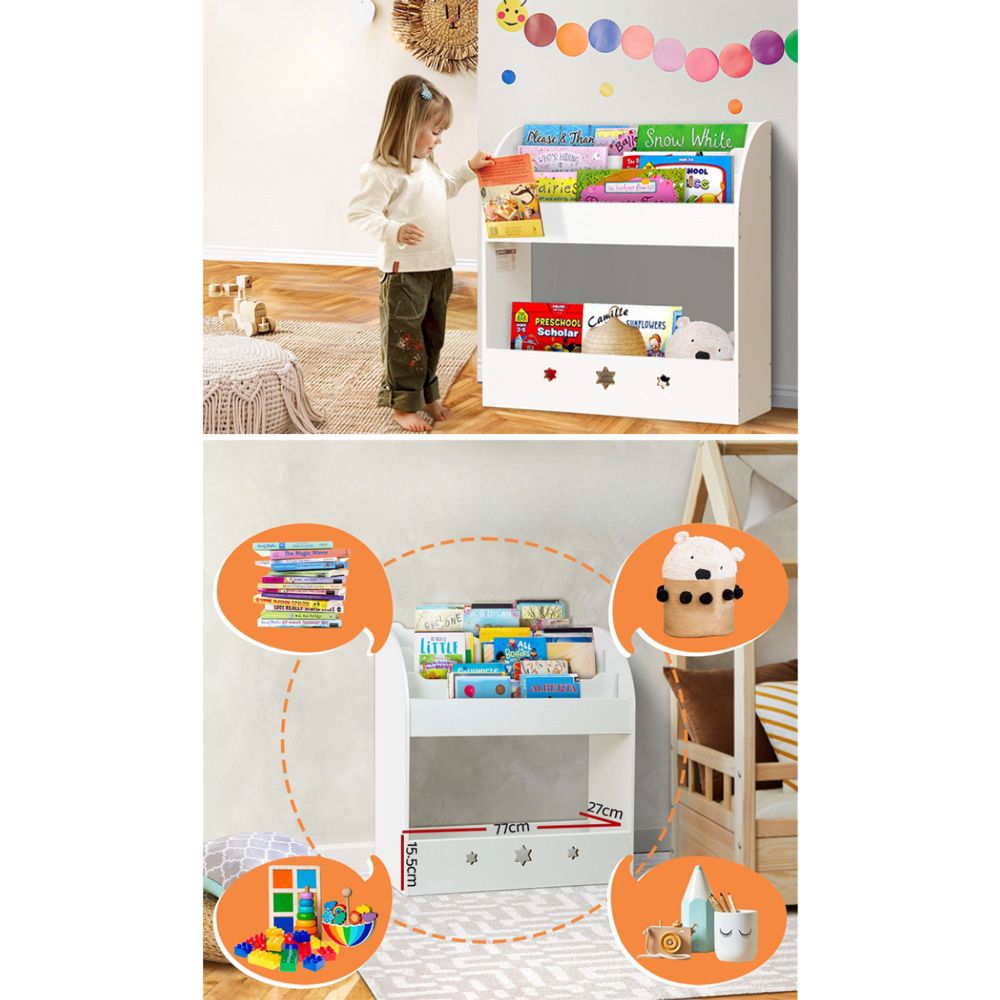 Kids Bookshelf Children Toy Storage Shelf Rack Organiser - White