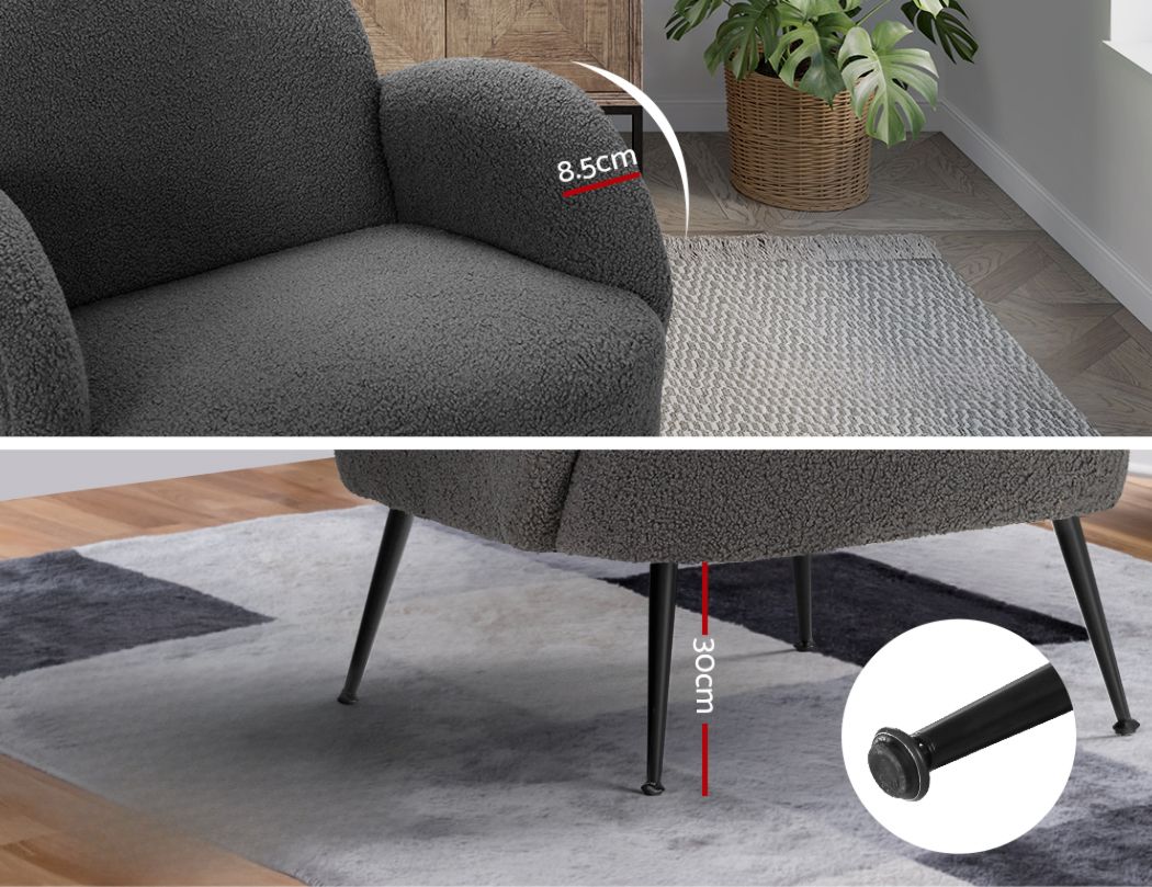Armchair Lounge Chair Armchairs Accent Arm Chairs Sherpa Boucle Charcoal