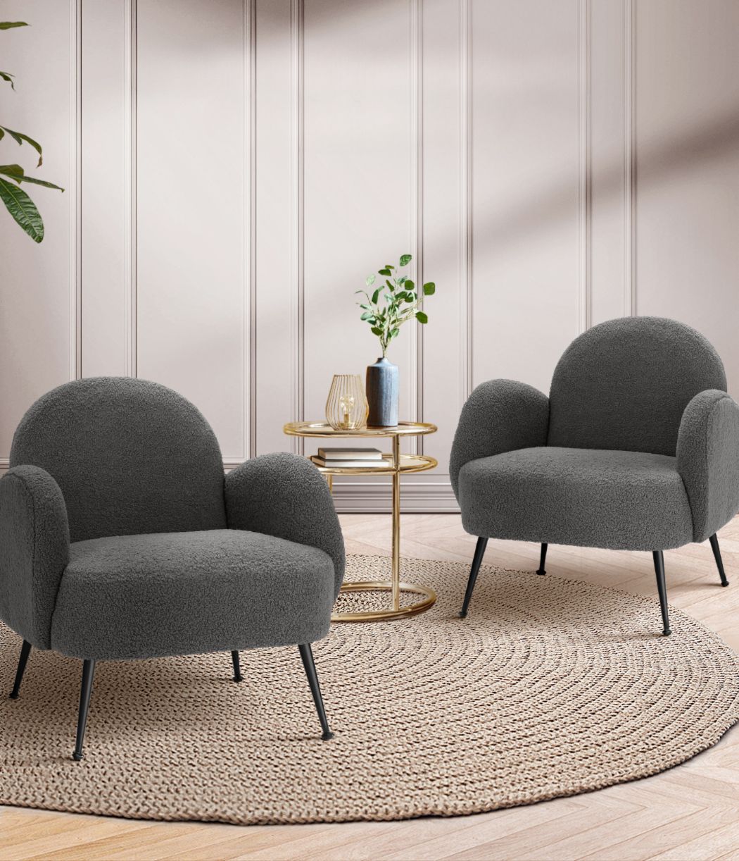 Armchair Lounge Chair Armchairs Accent Arm Chairs Sherpa Boucle Charcoal