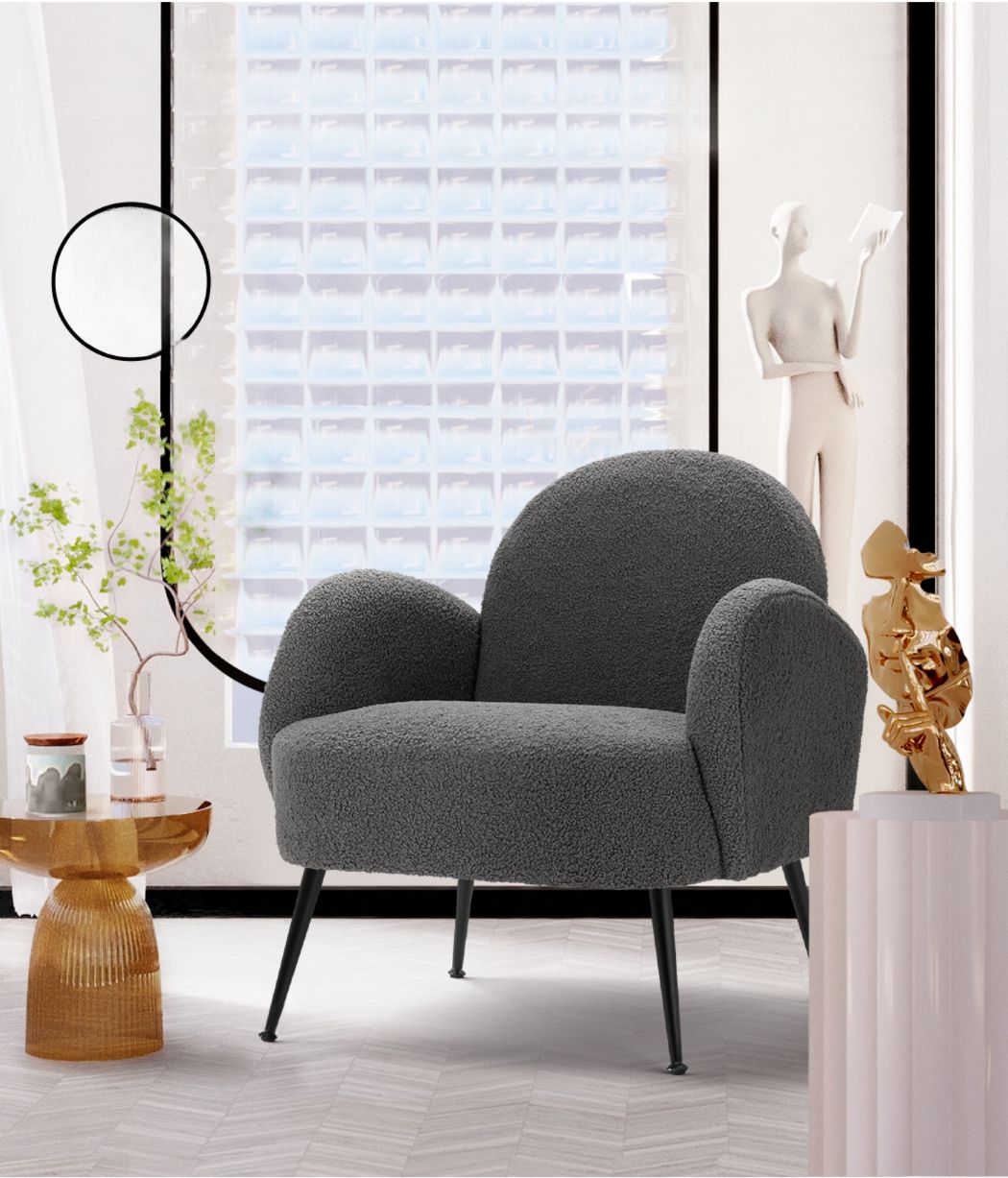 Armchair Lounge Chair Armchairs Accent Arm Chairs Sherpa Boucle Charcoal
