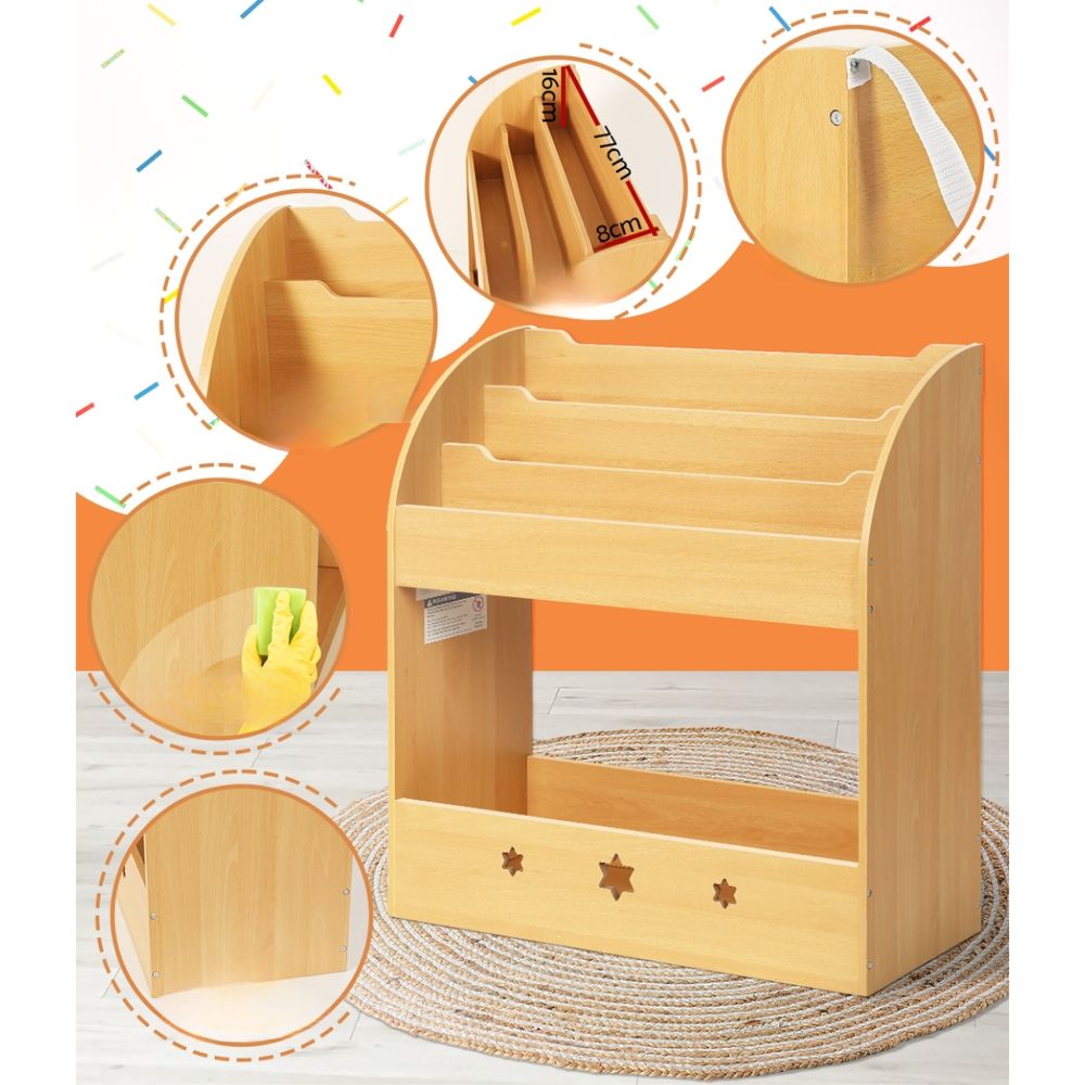Kids Bookshelf Children Toy Storage Shelf Rack Organiser - Wooden