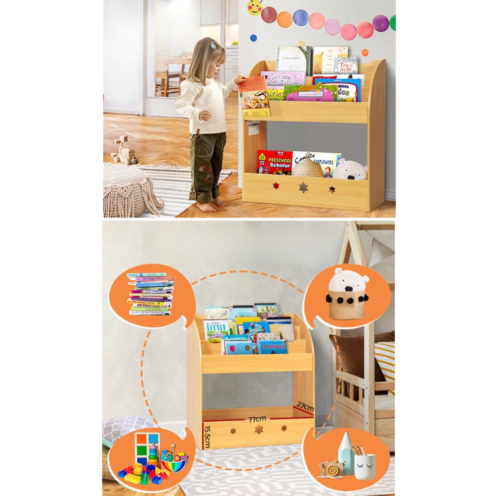 Kids Bookshelf Children Toy Storage Shelf Rack Organiser - Wooden