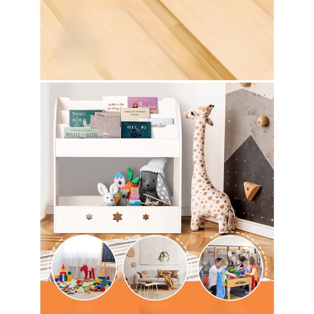 Kids Bookshelf Children Toy Storage Shelf Rack Organiser - White