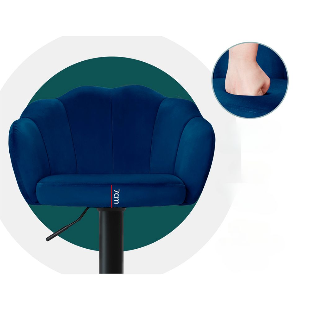 Set of 2 Bar Stools Kitchen Stool Swivel Chair Gas Lift Velvet Chairs Blue