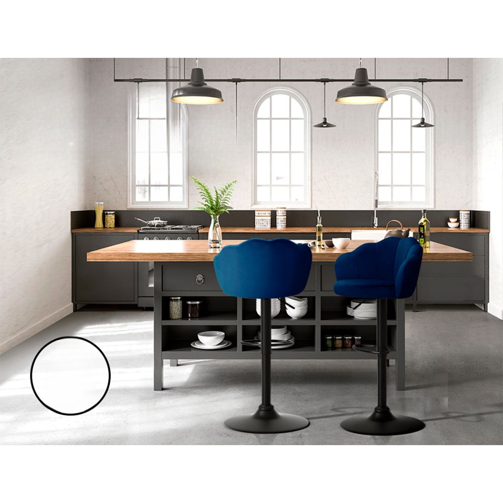 Set of 2 Bar Stools Kitchen Stool Swivel Chair Gas Lift Velvet Chairs Blue