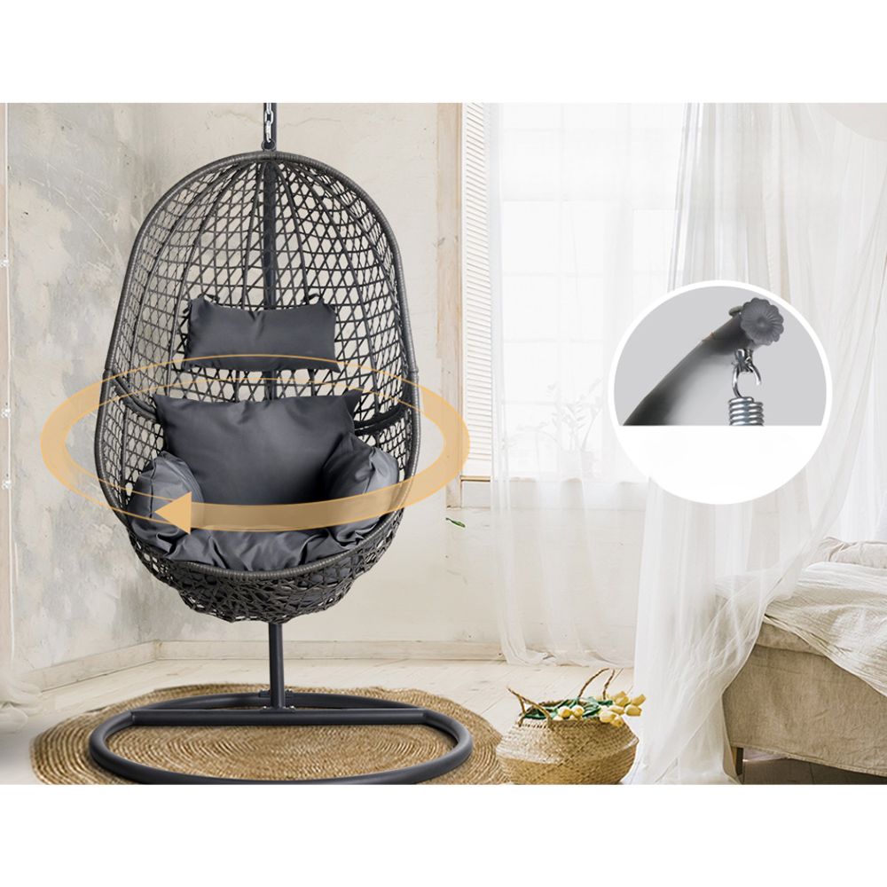 Swing Chair Egg Hammock with Stand Outdoor Furniture Seat - Black