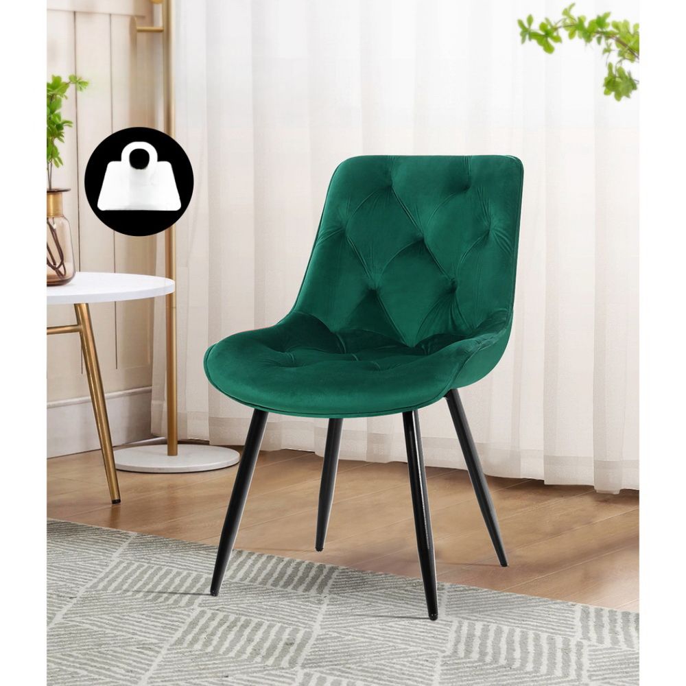 Set of 2 Starlyn Dining Chairs Kitchen Chairs Velvet Padded Seat Green