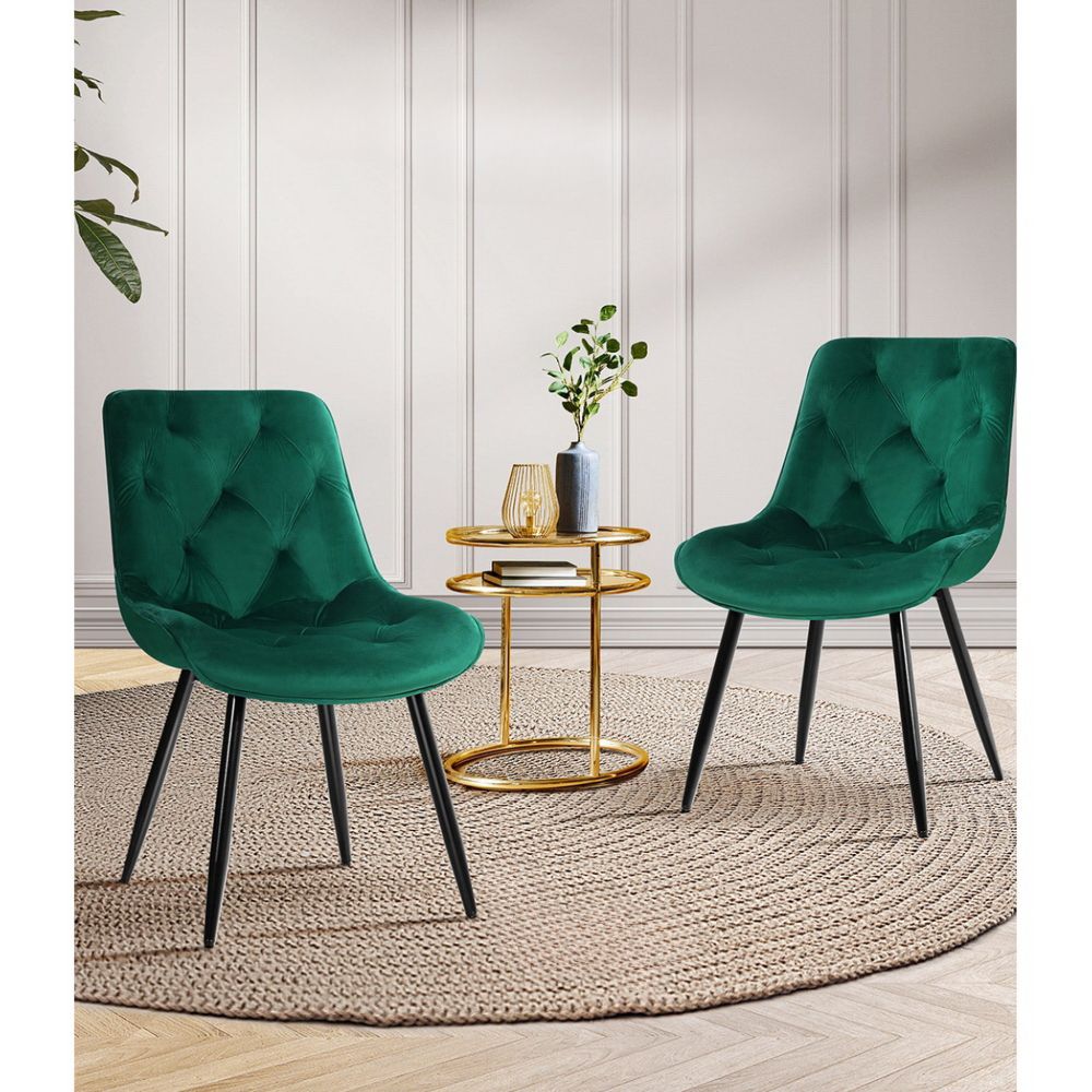 Set of 2 Starlyn Dining Chairs Kitchen Chairs Velvet Padded Seat Green