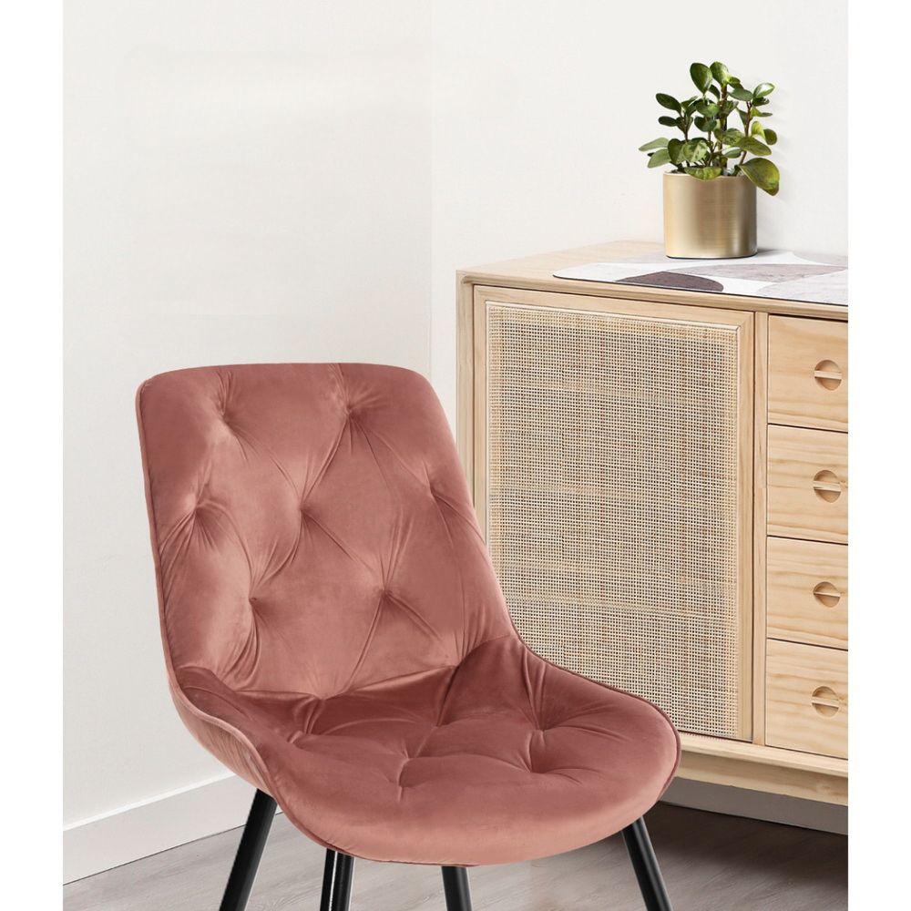 Set of 2 Starlyn Dining Chairs Kitchen Chairs Velvet Padded Seat Pink